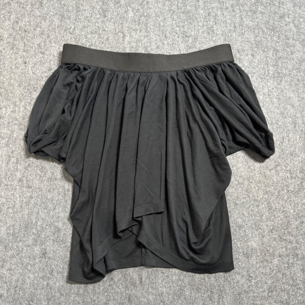 Theory Black Draped Mini Skirt VTG Y2K Asymmetrical Pleated Elastic Waist S